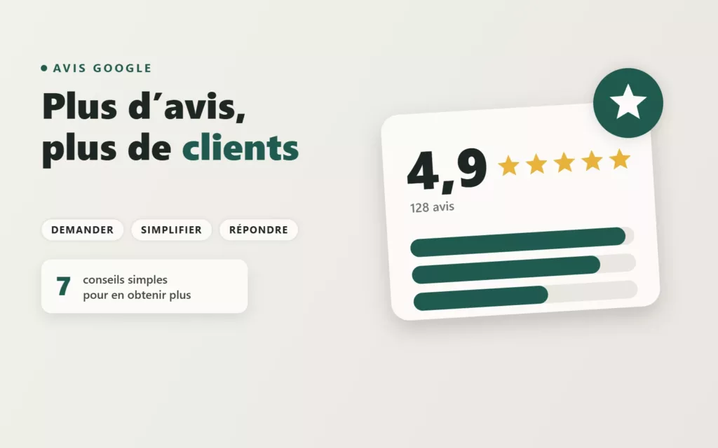 Illustration : note 4,9 sur 5 et étoiles des avis Google