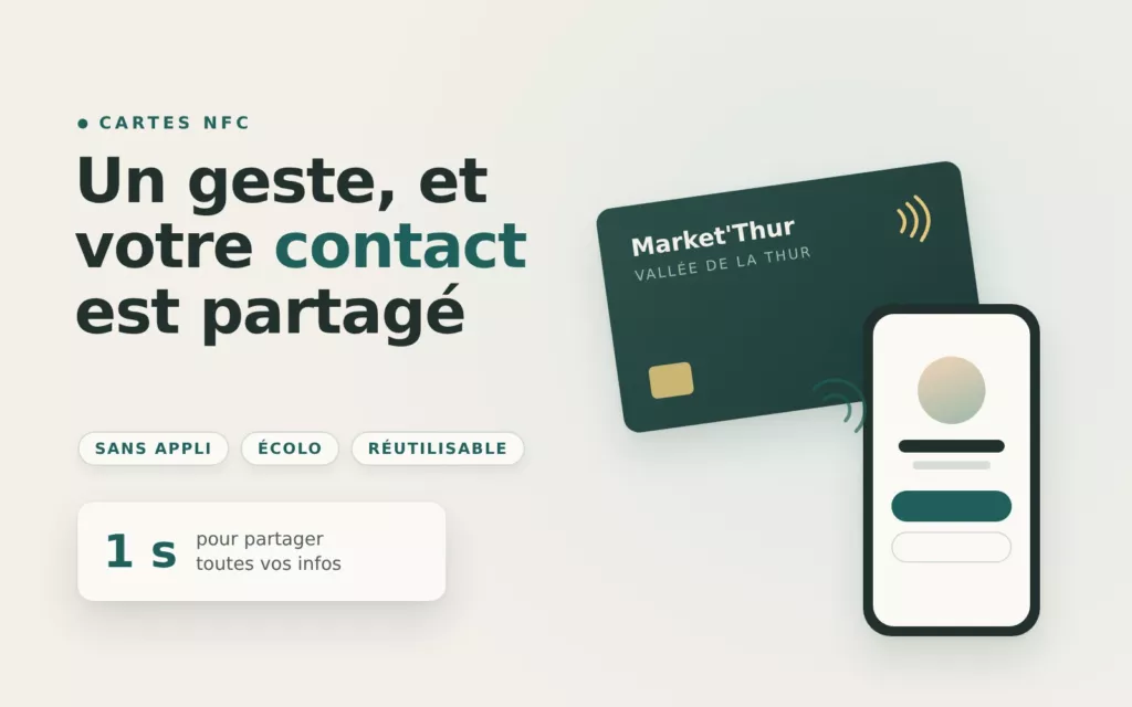 Illustration : une carte NFC Market'Thur partage un contact sur un téléphone