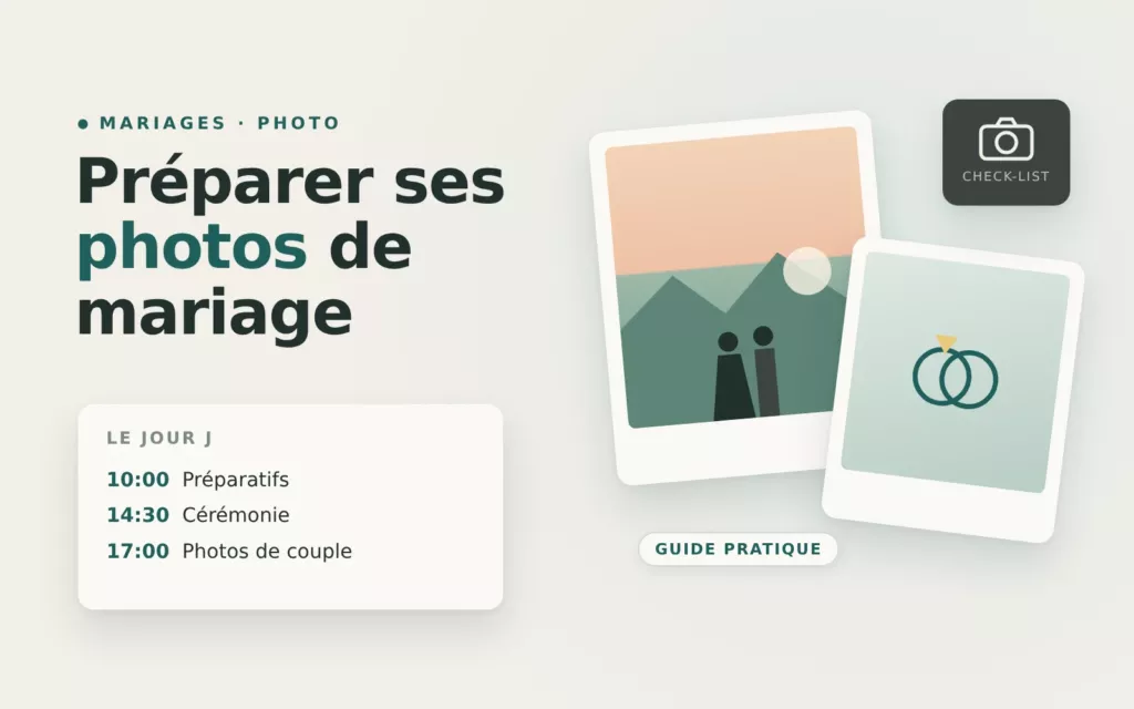 Illustration : préparer ses photos de mariage, planning du jour J